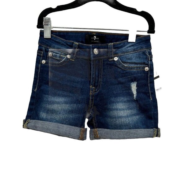 7 For All Mankind Girl's Distressed Cuffed Bermuda Denim‎ Jean Shorts size 5 - Picture 1 of 9